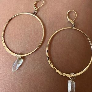 Quartz crystal hoop earrings